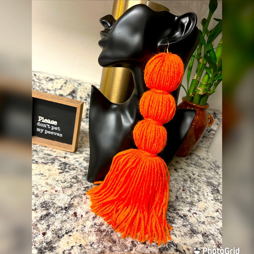 Orange Extra Large Tassel Earrings